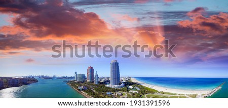 Aerial view of Miami Beach. Coast and Buildings.