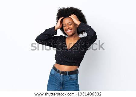 Young African American woman isolated on white background laughing