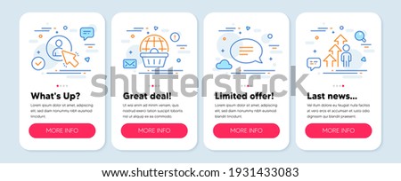 Set of Business icons, such as Online shopping, Chat, User symbols. Mobile screen banners. Employee result line icons. Internet buying, Speech bubble, Project manager. Business growth. Vector