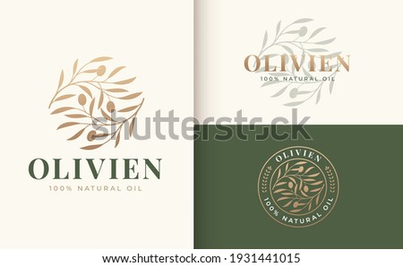 vintage olive branch logo and badge design Royalty-Free Stock Photo #1931441015