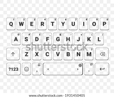 Mobile phone keypad. Screen smartphone keyboard. Alphabet buttons. IIsolated on transparent background. Illustration vector Royalty-Free Stock Photo #1931450405