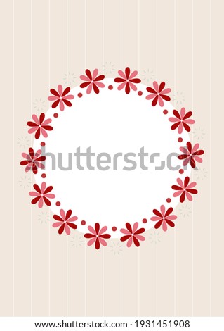 Composition of circular frame of repeated pink flower head design on off-white background. frame presentation design concept with copy space, digitally generated image.