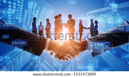 Business network concept. Group of people. Shaking hands. Customer support. Human relationship. Success of business. Management strategy. Royalty-Free Stock Photo #1931473889