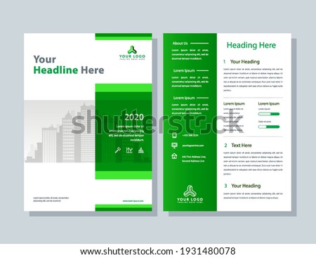 Business brochure template for annual report. Flyer and magazine, green layout abstract background
