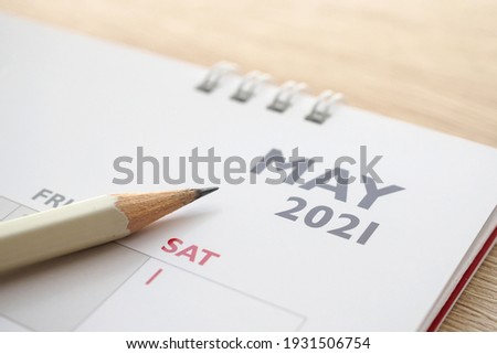 May month on 2021 calendar page with pencil business planning appointment meeting concept Royalty-Free Stock Photo #1931506754