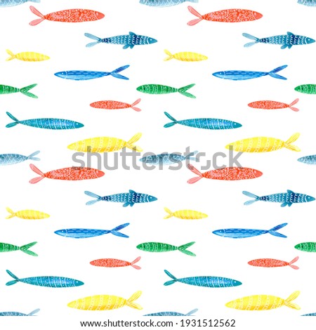 pattern with colored fish on white