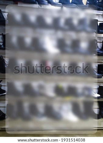 An ad for a seasonal shoe sale. Vertical web banner for instagram with a blurred text frame. Template for shoe stores. The frame is out of focus.