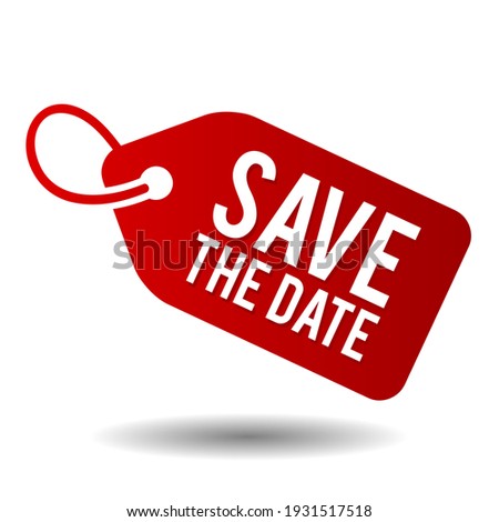 Save the date label on white background.