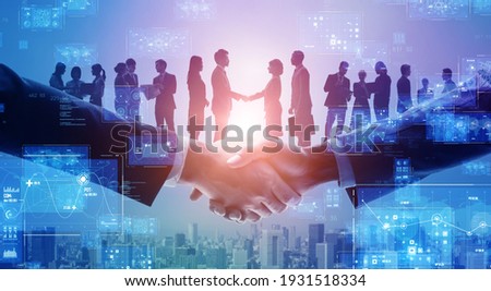 Business network concept. Group of people. Shaking hands. Customer support. Human relationship. Success of business. Management strategy. Royalty-Free Stock Photo #1931518334
