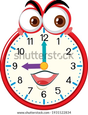 Clock cartoon character with facial expression illustration