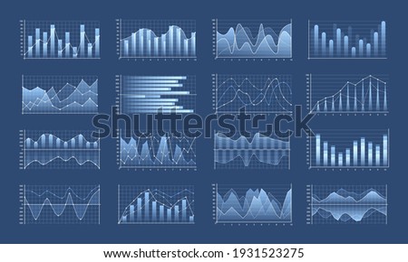 Set of business charts and diagram, infographic template flowchart. Business data market. Infographic icons including clustered column, stacked, bar, line, marked, area.