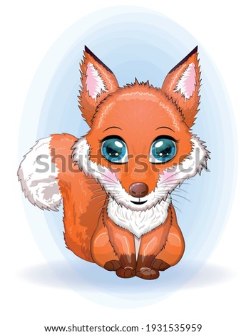 Fox is a cute character with beautiful eyes among flowers and hearts