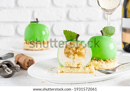 Mousse apple desserts on white background