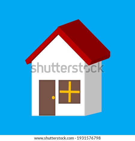 White house with red roof isolated on blue background. 3d illustration or rendering.