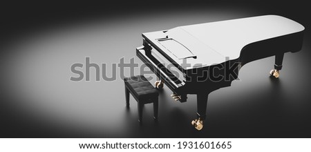 Classic grand piano keyboard in spotlight Royalty-Free Stock Photo #1931601665
