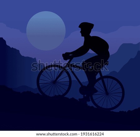 athlete riding bike sport silhouette in the mountain vector illustration design