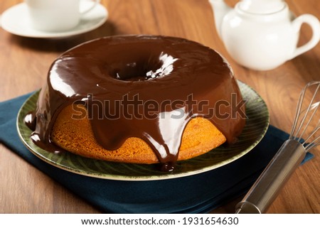 Carrot cake with chocolate icing. Brazilian cake.