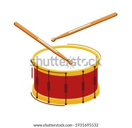 Drum musical instrument vector flat illustration isolated over white background, snare drum design. Royalty-Free Stock Photo #1931695532