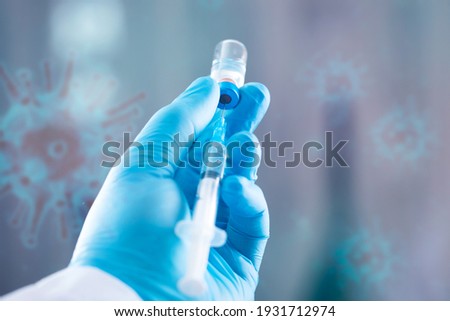Concept of herd immunity, virus spreading in society. Banner of doctor with syringe is preparing for vaccine. Royalty-Free Stock Photo #1931712974