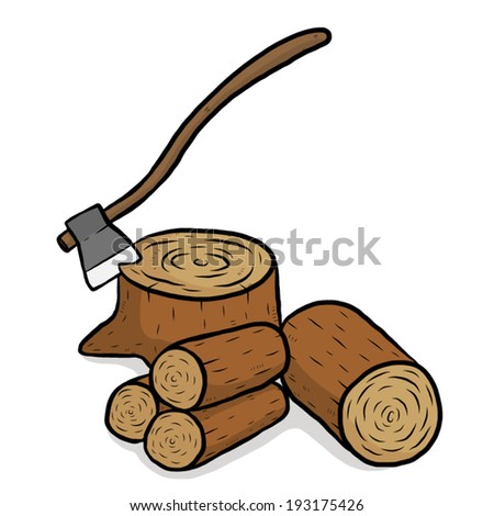 axe and wood / cartoon vector and illustration, hand drawn style, isolated on white background.