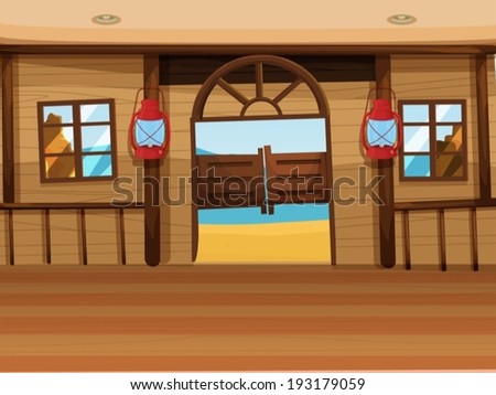 Illustration of a saloon bar with two lamps