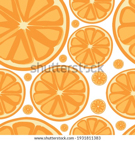 Seamless pattern with oranges, tropical fruits on white. Vector drawing of fruit.