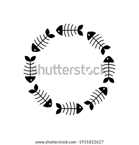 Black and white vector illustration of decorative fish skeleton border
