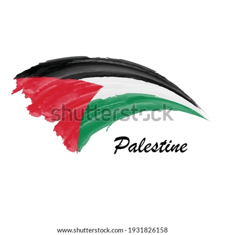 Watercolor painting flag of Palestine. Hand drawing brush stroke illustration