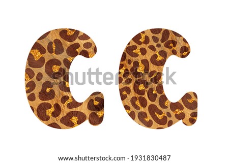 Fluffy leopard Latin alphabet. Clip art set on white background. Letter G
