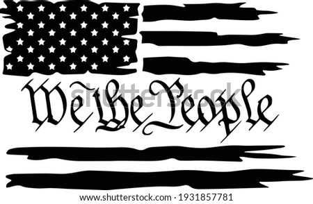 United states of america flag with we the people preamble text in the middle.