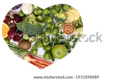 Grocery composition with bright fresh vegetables on an isolated background Top view on healthy fruits