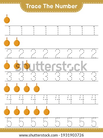 Trace the number. Tracing number with Voavanga. Educational children game, printable worksheet, vector illustration