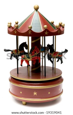 Wooden toy carousel with horses and carillon