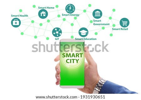 Businessman in smart city modern concept