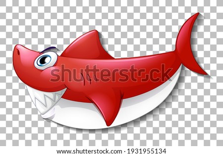 Smiling cute shark cartoon character isolated on transparent background illustration