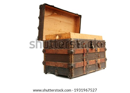 Steamer Trunk.Antique Steamer Trunk. Isolated on white. Steamer Trunks have been used as luggage for years to protect and move clothes and items while traveling the country or the world.