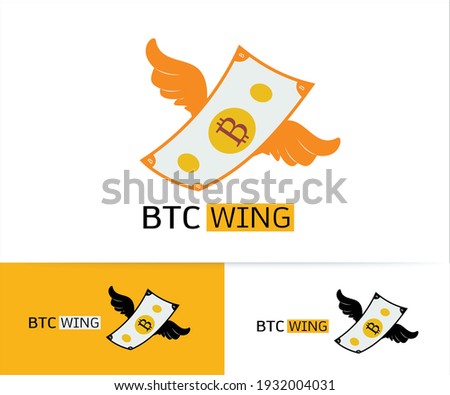 Logo bitcoin cryptocurrency money gold and wing , currency digital coin for loss financail concept, Cash and wing fly concept,symbol bitcoin money with loss tax or dept