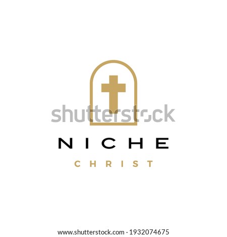 niche christ cross door arch church logo vector icon illustration