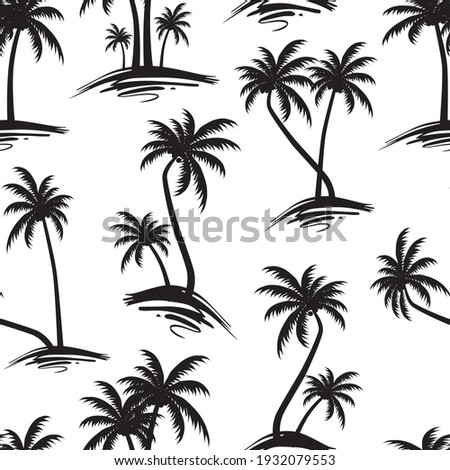 seamless Black and White Palm Tree Pattern on white