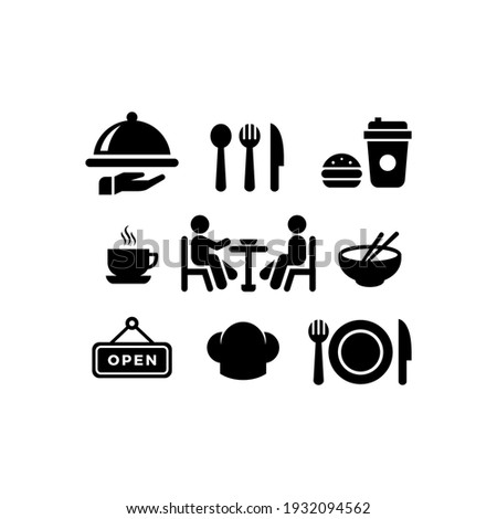food and drink icons set vector graphic illustration, suitable for restaurants, canteens, cafes, etc.  Royalty-Free Stock Photo #1932094562
