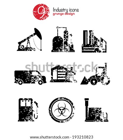 Industry icon set,black version,grunge vector
