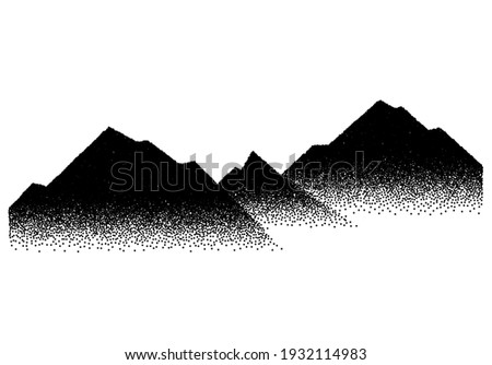 Abstract background with mountains sign or emblem in dotwork or tattoo retro style