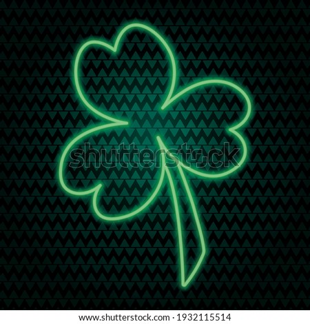Clover. Trefoil. Neon glow. The white clover leaf is the symbol of Ireland. Colored vector illustration. Isolated background. Three sheets. Saint Patrick Day. Green plant. Idea for web design.