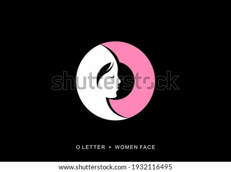 White pink color of O initial letter with women face shape design