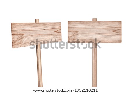Wooden sign isolated on white, clipping path included.