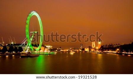 London Skyline at Night showing Big Ben and Westminster