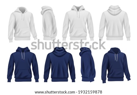 Hoodie collection. Black and white sport casual clothes for men decent vector realistic mockup Royalty-Free Stock Photo #1932159878