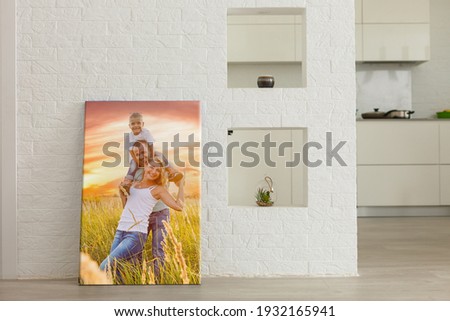 wall art photo canvas in room interior.