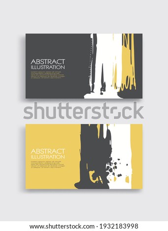 Yellow white gray ink brush stroke card on white background. Japanese style. Vector illustration of grunge stains