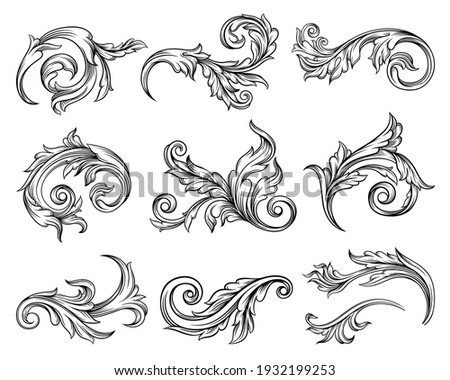 Baroque Scroll as Element of Ornament and Graphic Design with Spirals and Rolling Circle Motif Vector Set